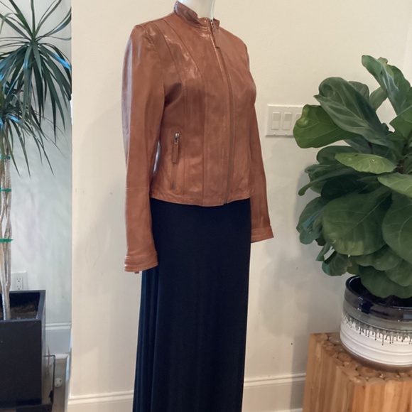 NEW BLACK RIVET CAMEL BROWN BIKER LEATHER JACKET SIZE S - Picture 6 of 16